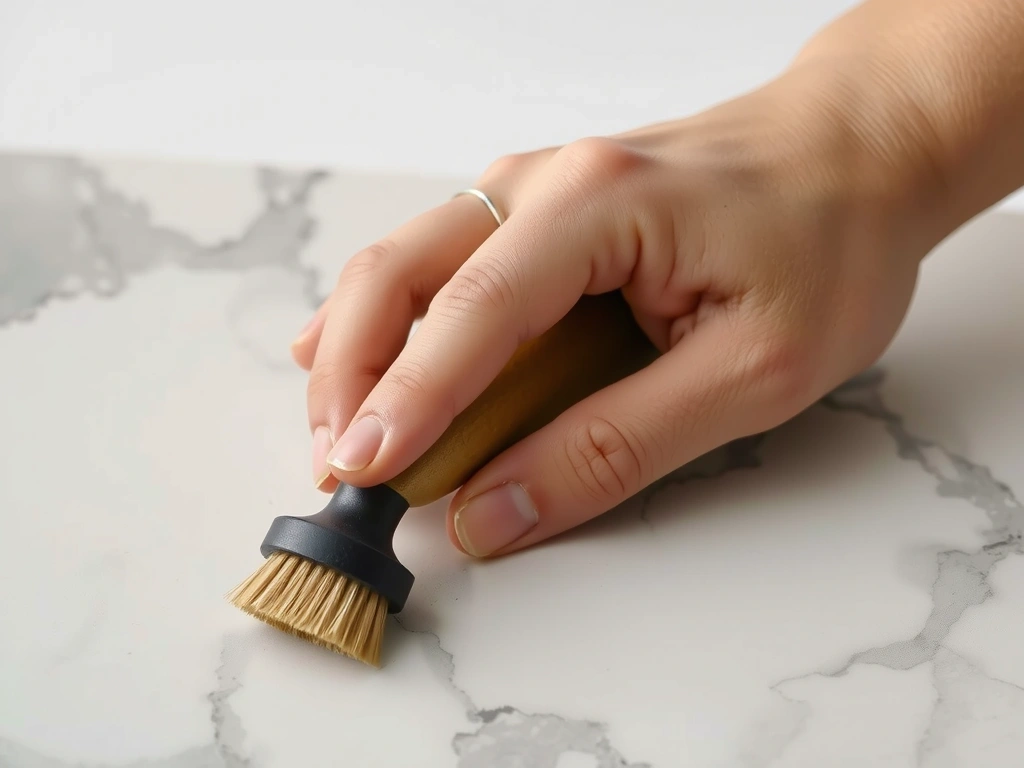 Close-up of cleaning tool on marble