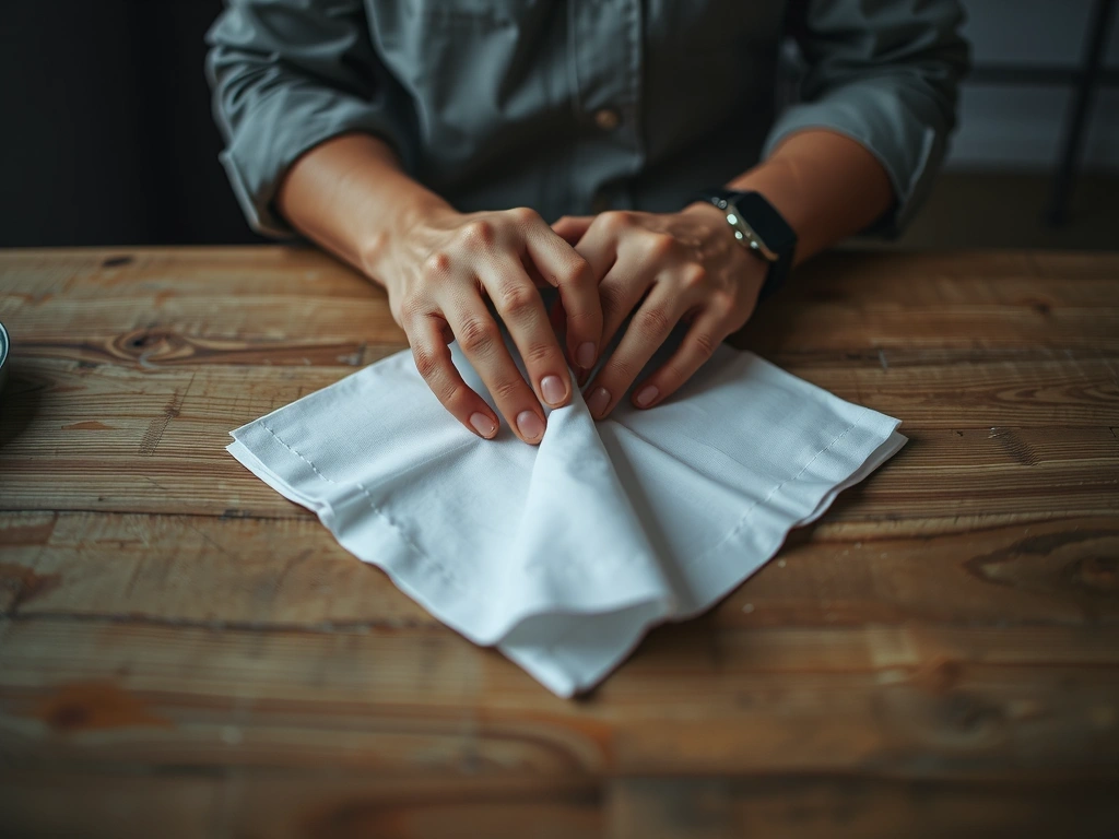 Team member hands folding linen